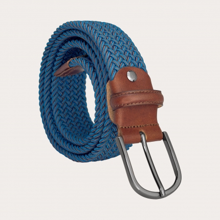 Braided nickel free elastic belt, melange blue and brown