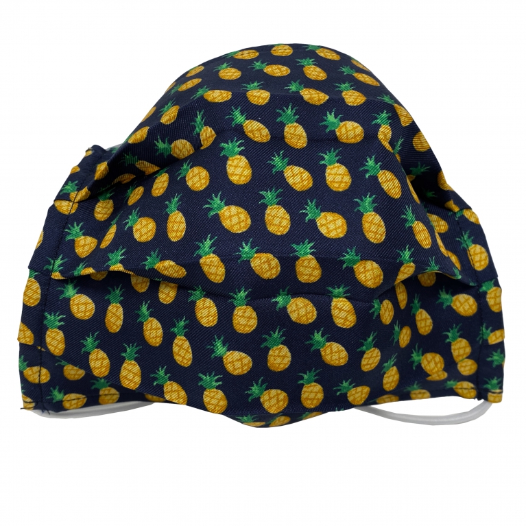 Masque filtrant enfant en soie bleue avec ananas