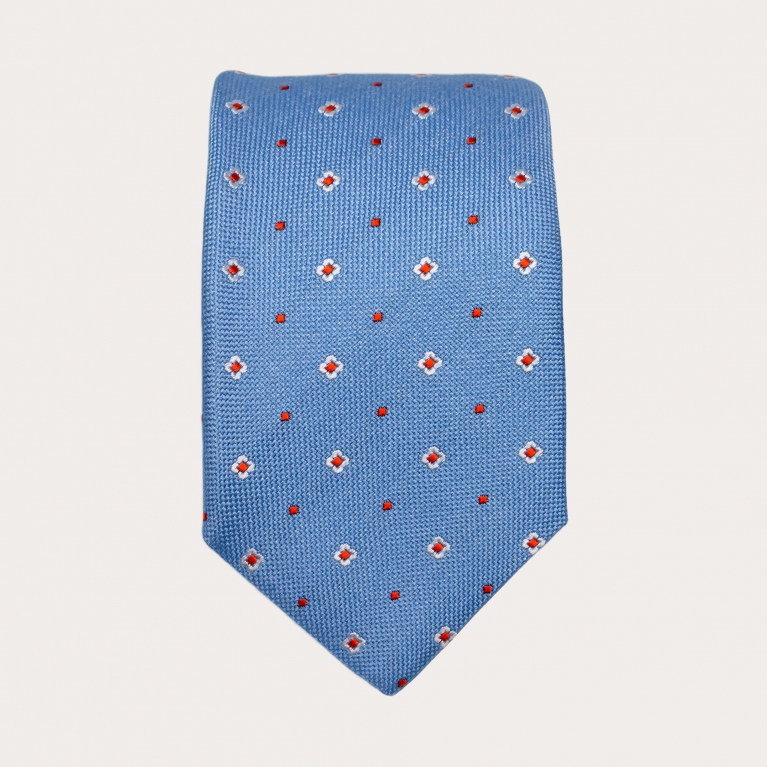 Silk necktie, light blue with flowers