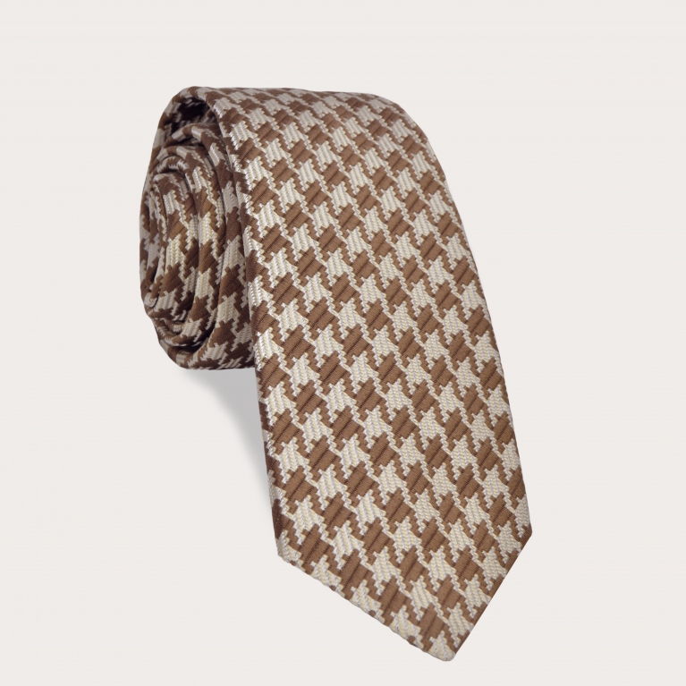 Silk necktie, beige pied de poule