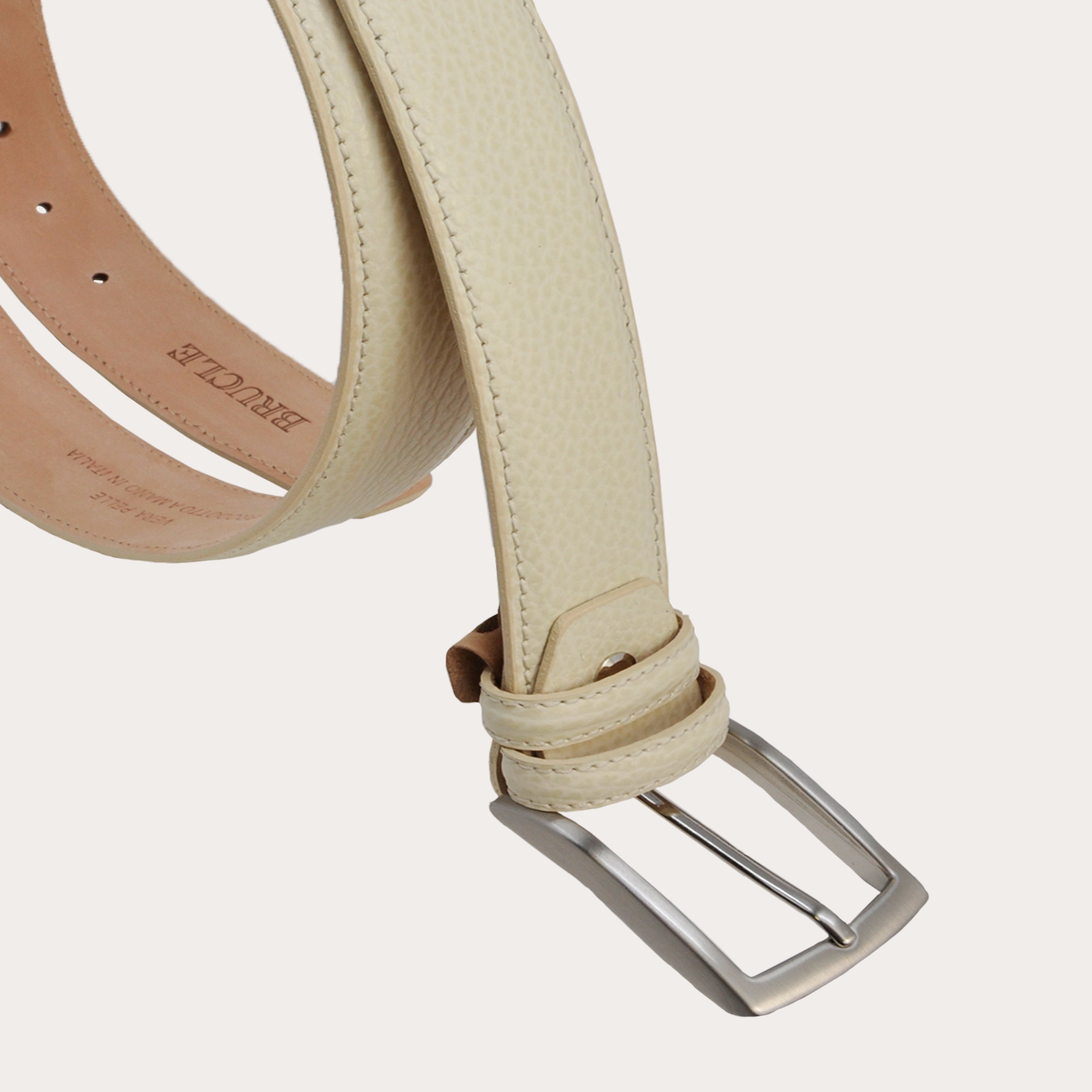 Genuine leather belt, cream colored