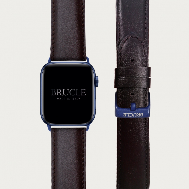 Bracelet en cuir compatible avec Apple Watch / Samsung smartwatch, brun foncé