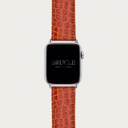 Cinturino arancio in alligatore per orologio, Apple Watch e Samsung Galaxy Watch