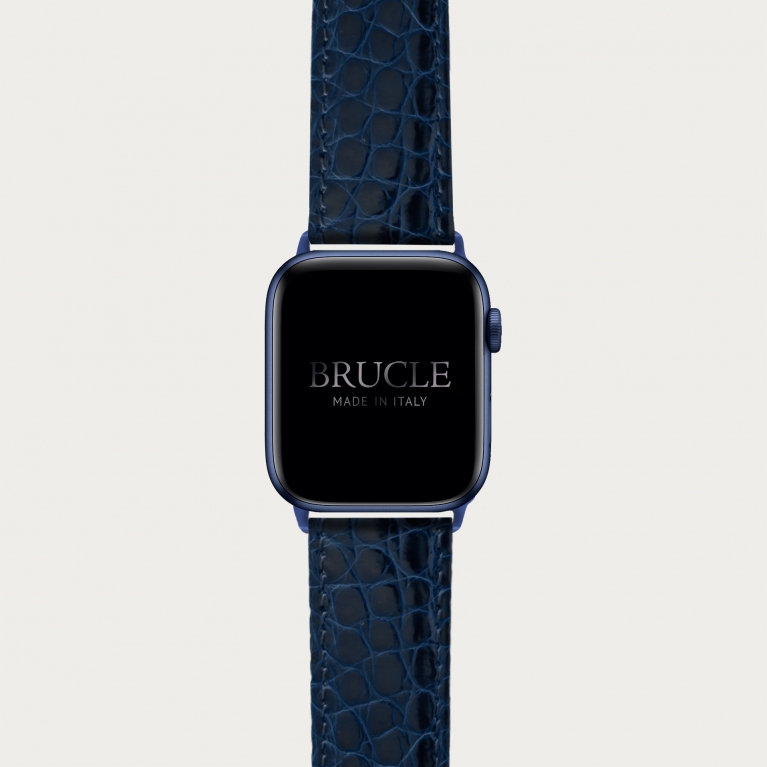 Bracelet montre alligator navy blue, compatible Apple Watch et Samsung smartwatch